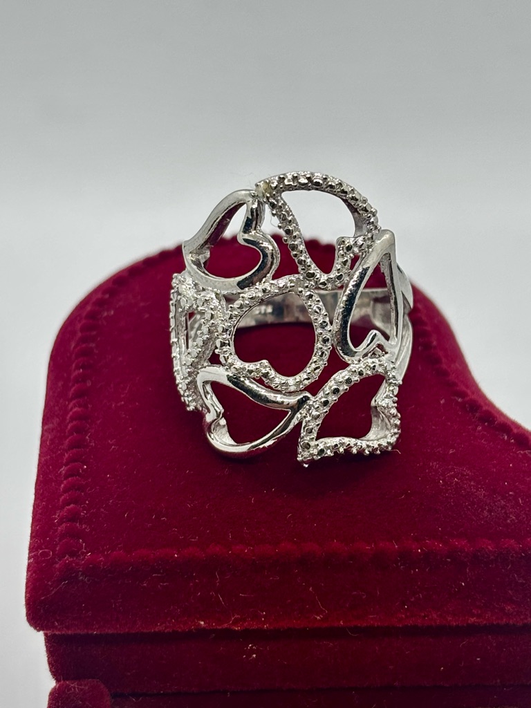 Silver Heart Openwork Statement Ring - Silver